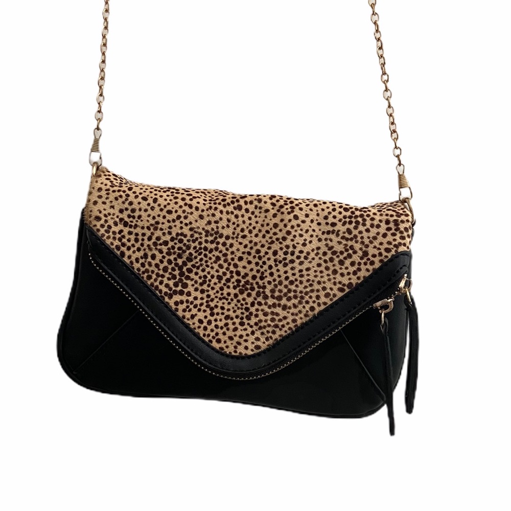 Street Level Leopard Print Calf Hair Envelope Crossbody